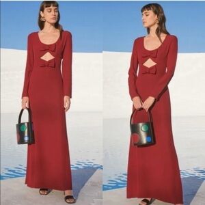 NEW Staud Lido Maxi Bow Details Cut Out Burgundy Dress/ Gown